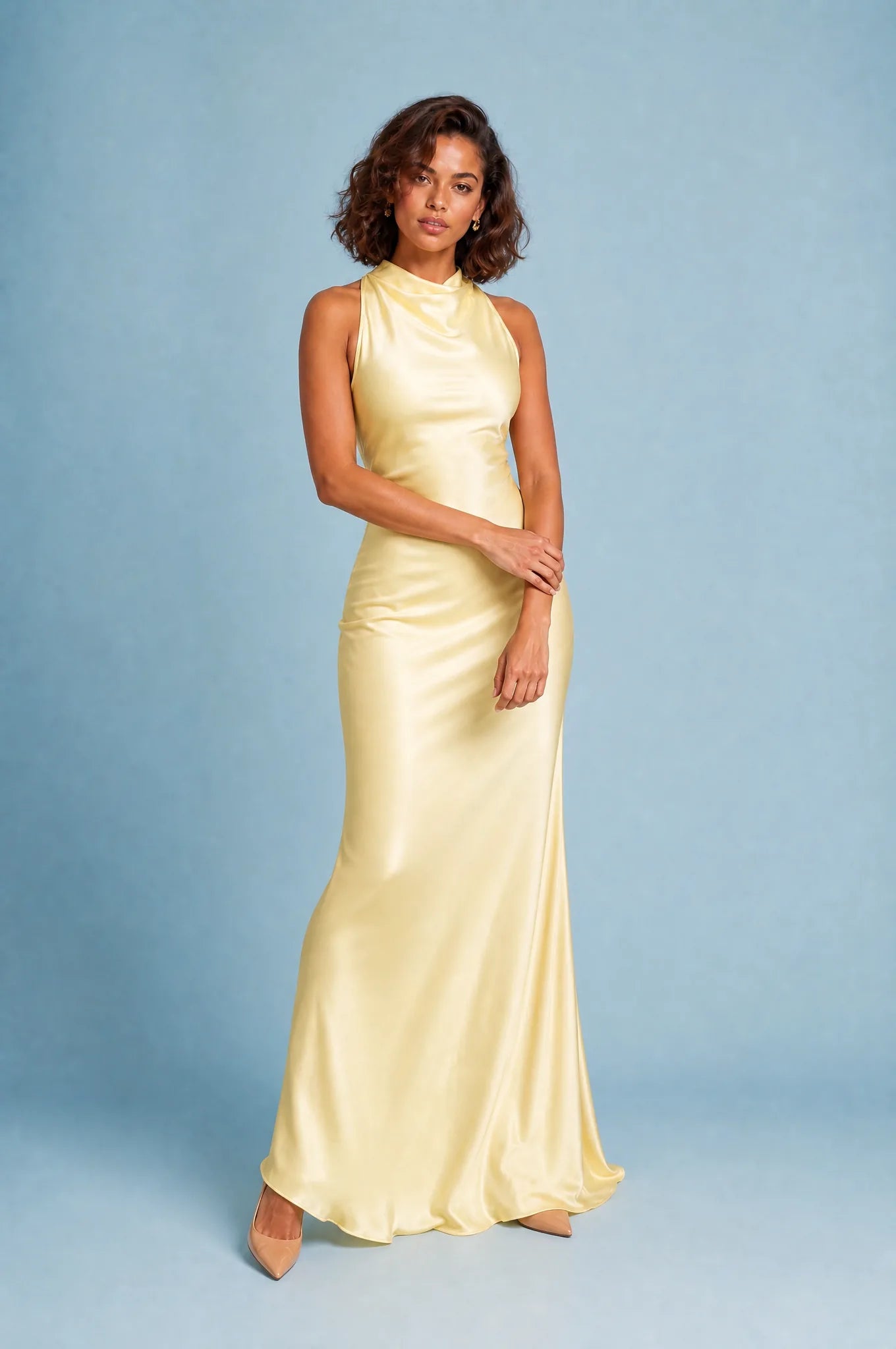 Robe longue dos nu col halter | Variante Jaune | Lounelle Paris