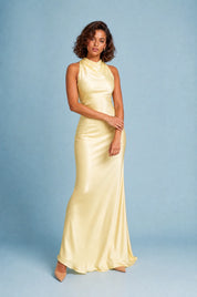 Robe longue dos nu col halter | Variante Jaune | Lounelle Paris