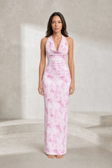 Robe longue dos nu imprimée