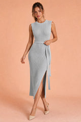 Vestido longo de malha com fenda