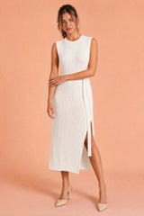 Vestido longo de malha com fenda