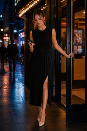 Robe longue en maille fendue | Variante Noir - Lifestyle | Lounelle Paris