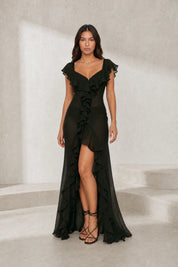 Robe longue fendue à volants | Lounelle Paris