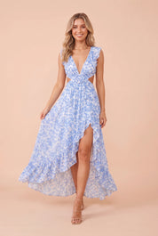 Robe longue fleurie dos nu | Variante Orange | Lounelle Paris