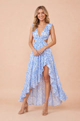Vestido longo florido de costas nuas