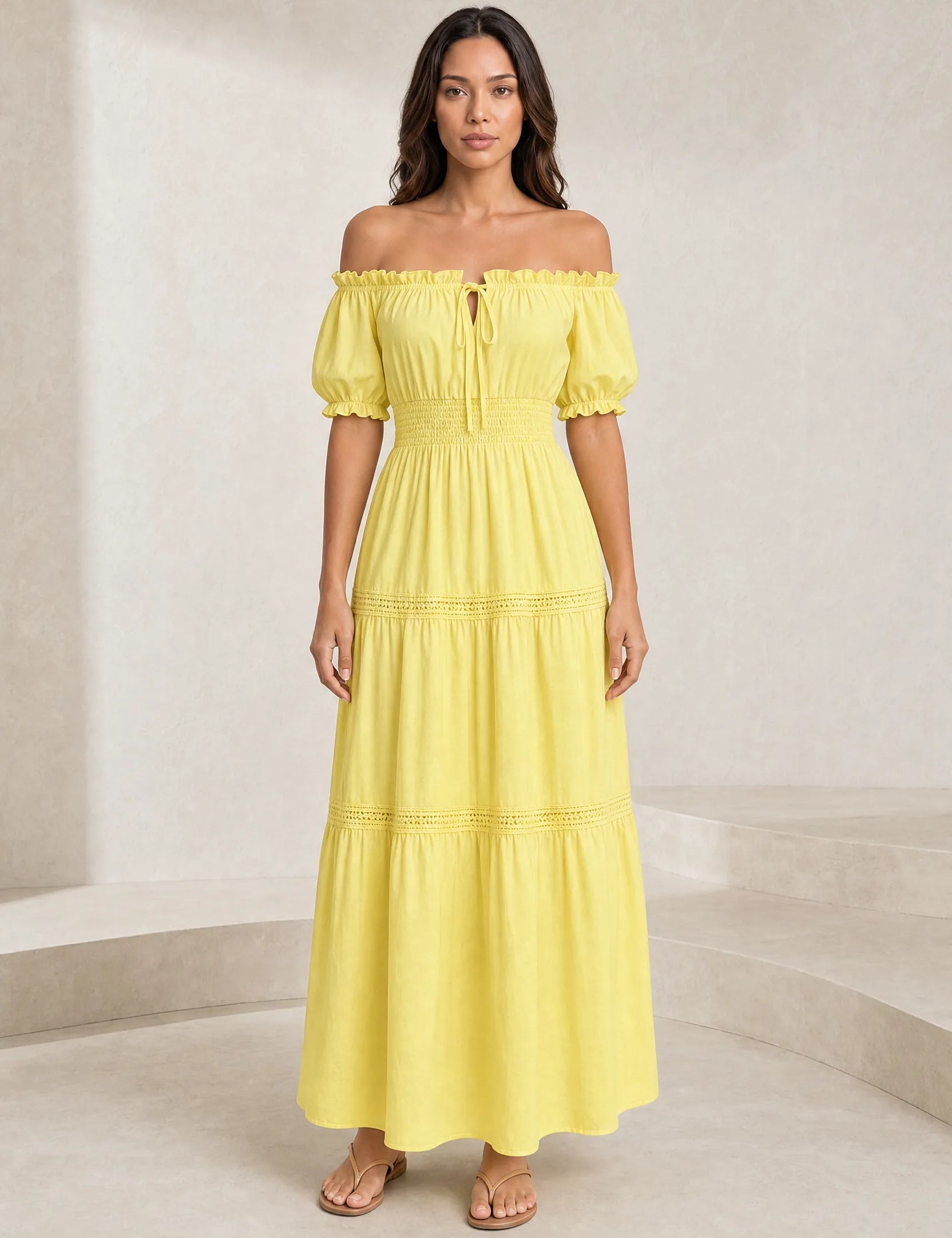 Robe longue jaune épaules dénudées | Lounelle Paris
