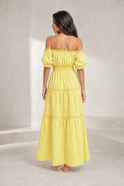 Robe longue jaune épaules dénudées | Lounelle Paris