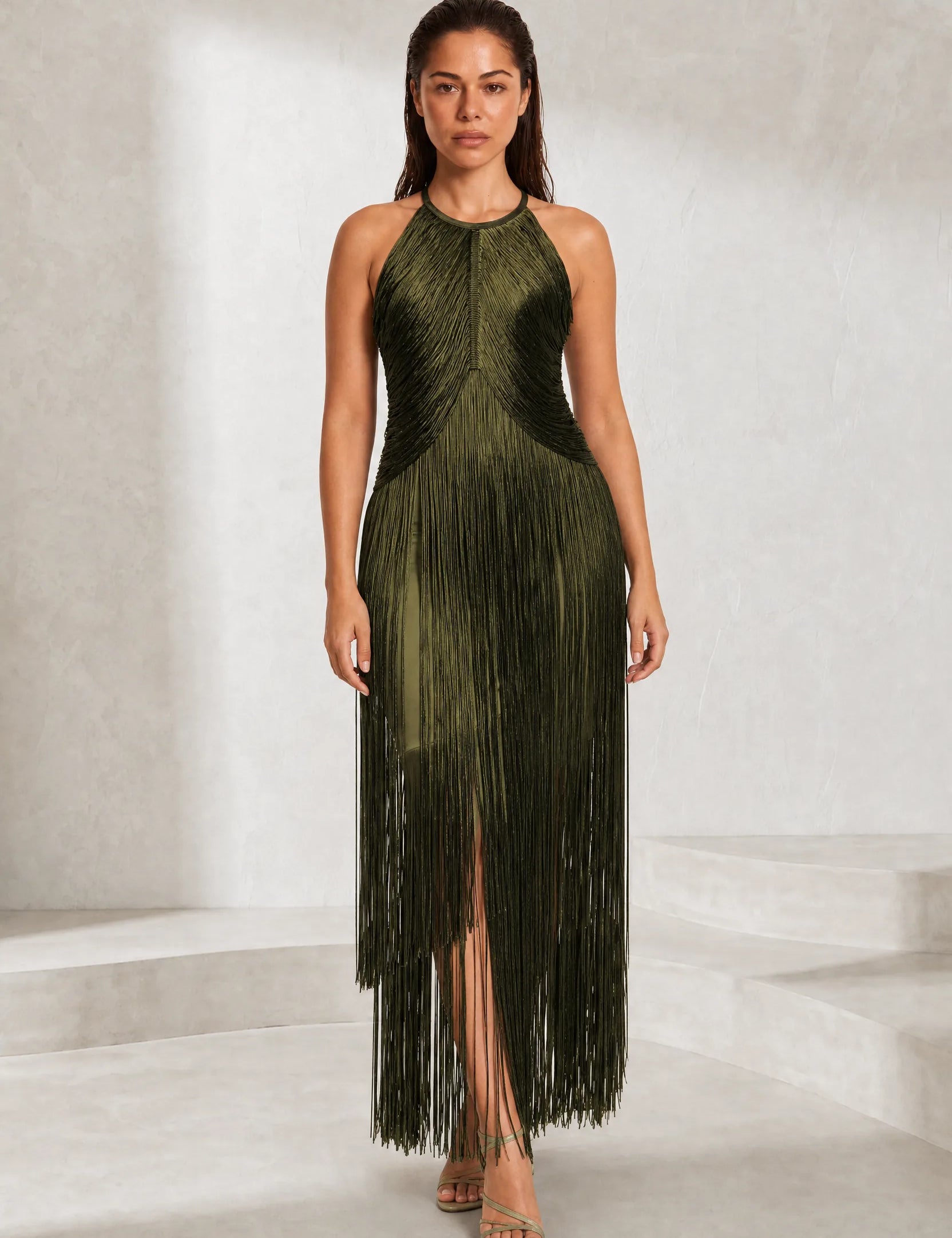 Robe longue licou à franges | Lounelle Paris