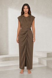 Robe longue marron col chemise | Lounelle Paris