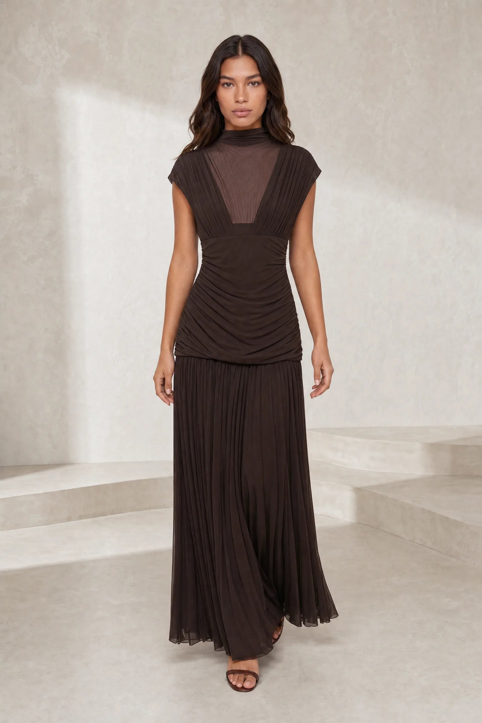 Robe longue marron col maille | Lounelle Paris