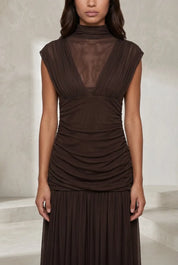 Robe longue marron col maille | Lounelle Paris