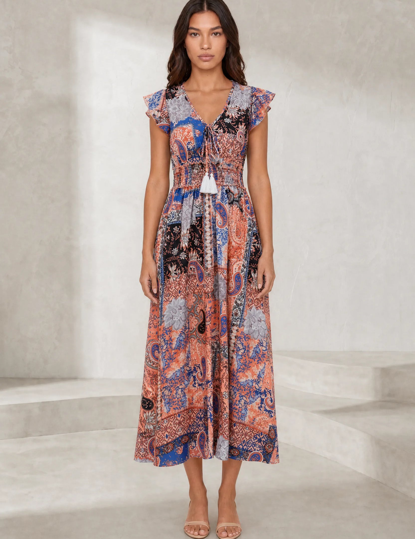 Robe longue marron col V | Lounelle Paris