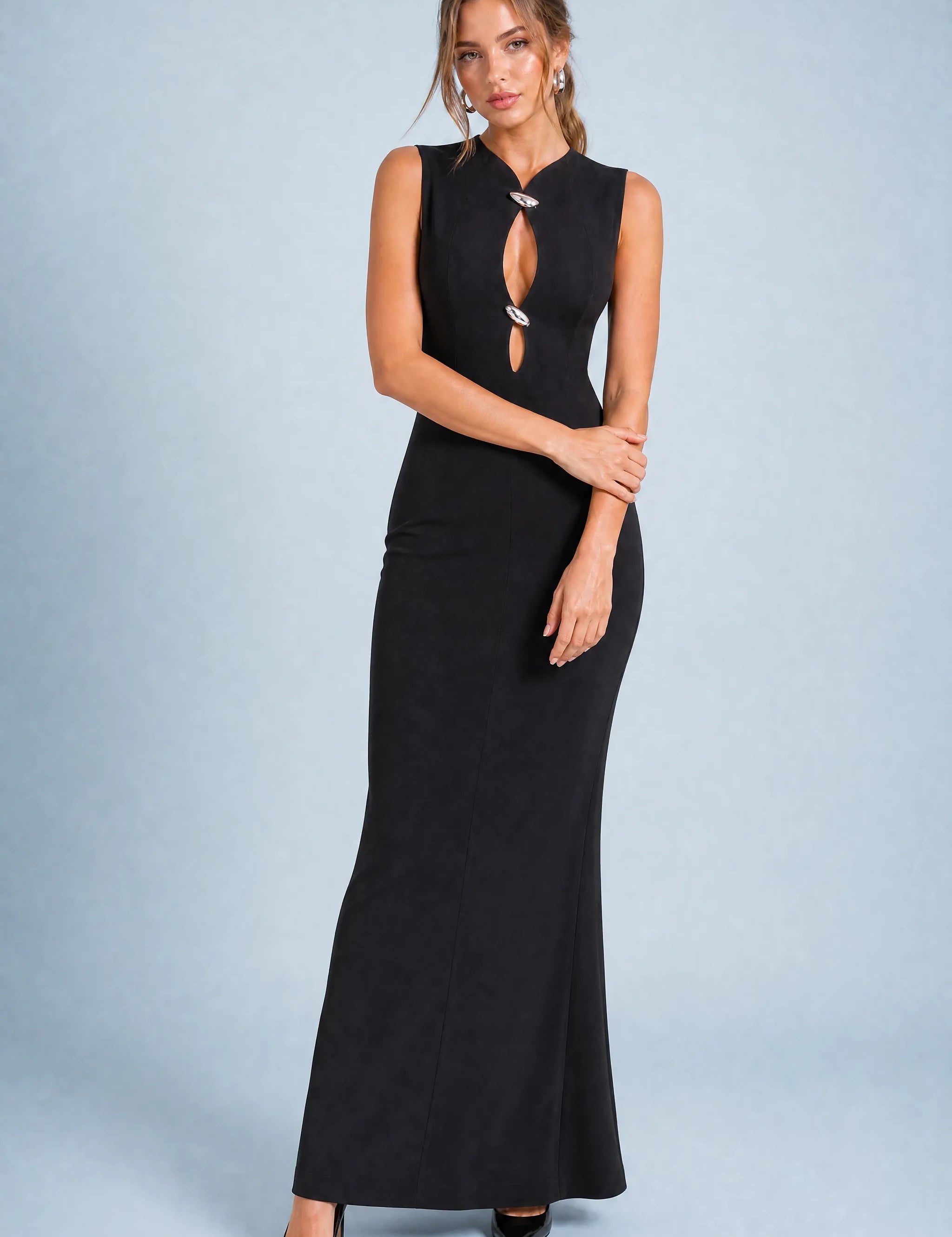Robe longue moulante ajourée | Variante Noir | Lounelle Paris