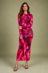 Vestido longo justo tie-dye