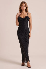 Robe longue noire fines bretelles | Vue de face | Lounelle Paris