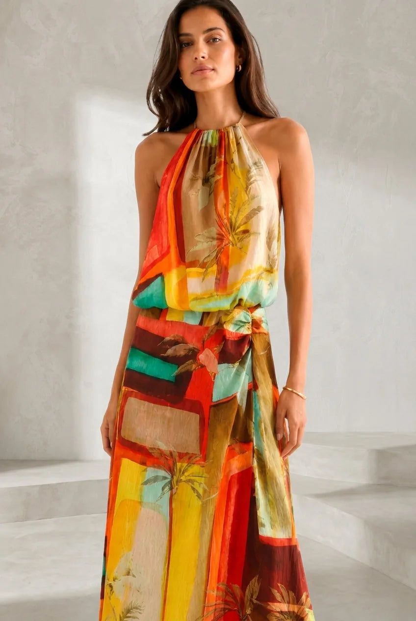 Robe longue orange col licou | Lounelle Paris