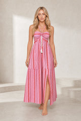 Robe longue rose col licou