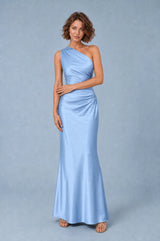 Vestido longo acetinado de um ombro