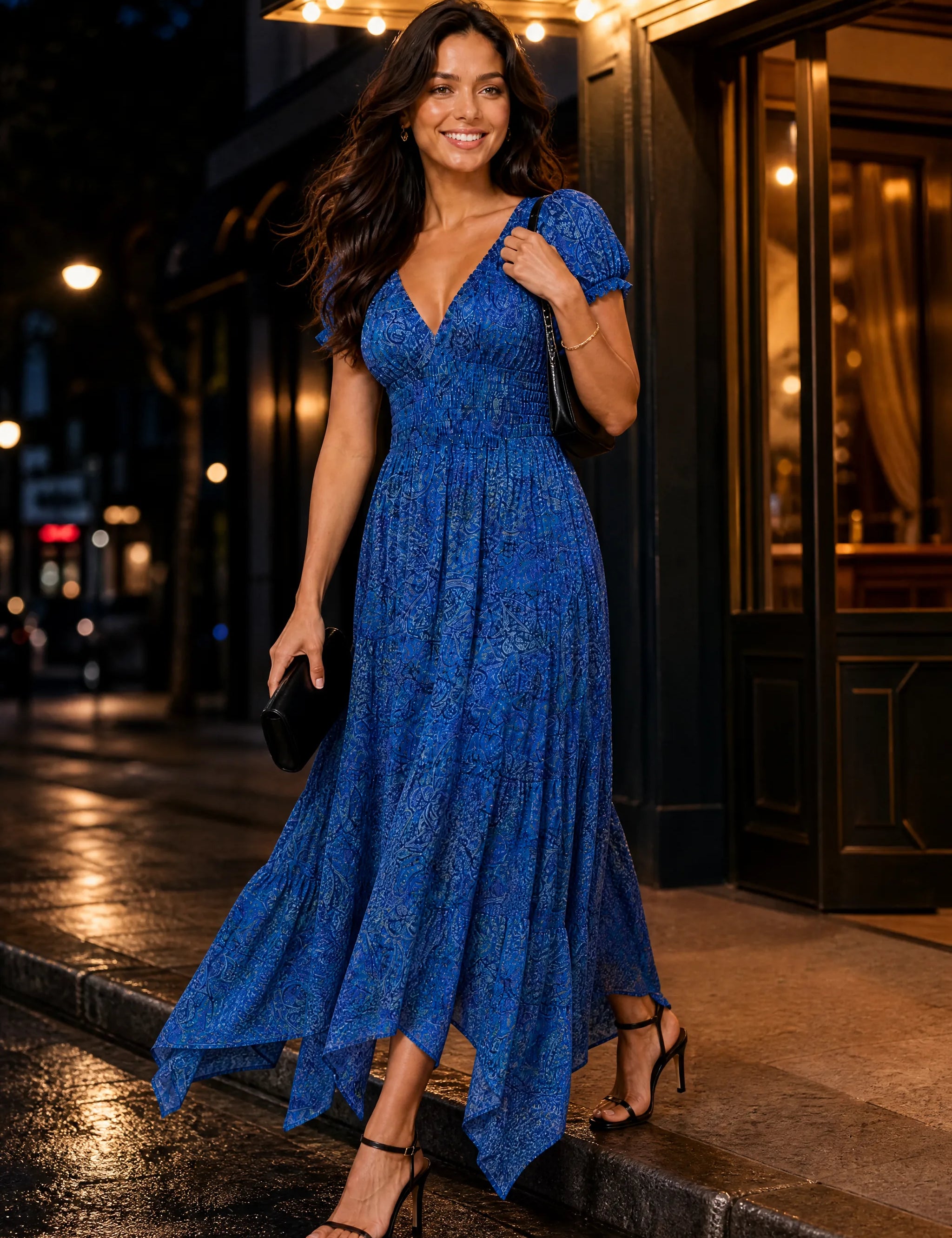 Robe longue smockée à imprimé floral | Variante Bleu - Lifestyle | Lounelle Paris