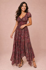 Vestido longo com franzido e estampado floral