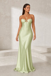 Robe longue vert clair à dos nu | Lounelle Paris