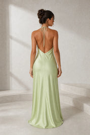 Robe longue vert clair à dos nu | Lounelle Paris