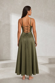 Robe longue vert militaire dos lacé | Lounelle Paris