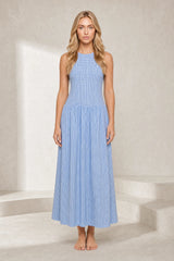 Robe longue vichy smockée