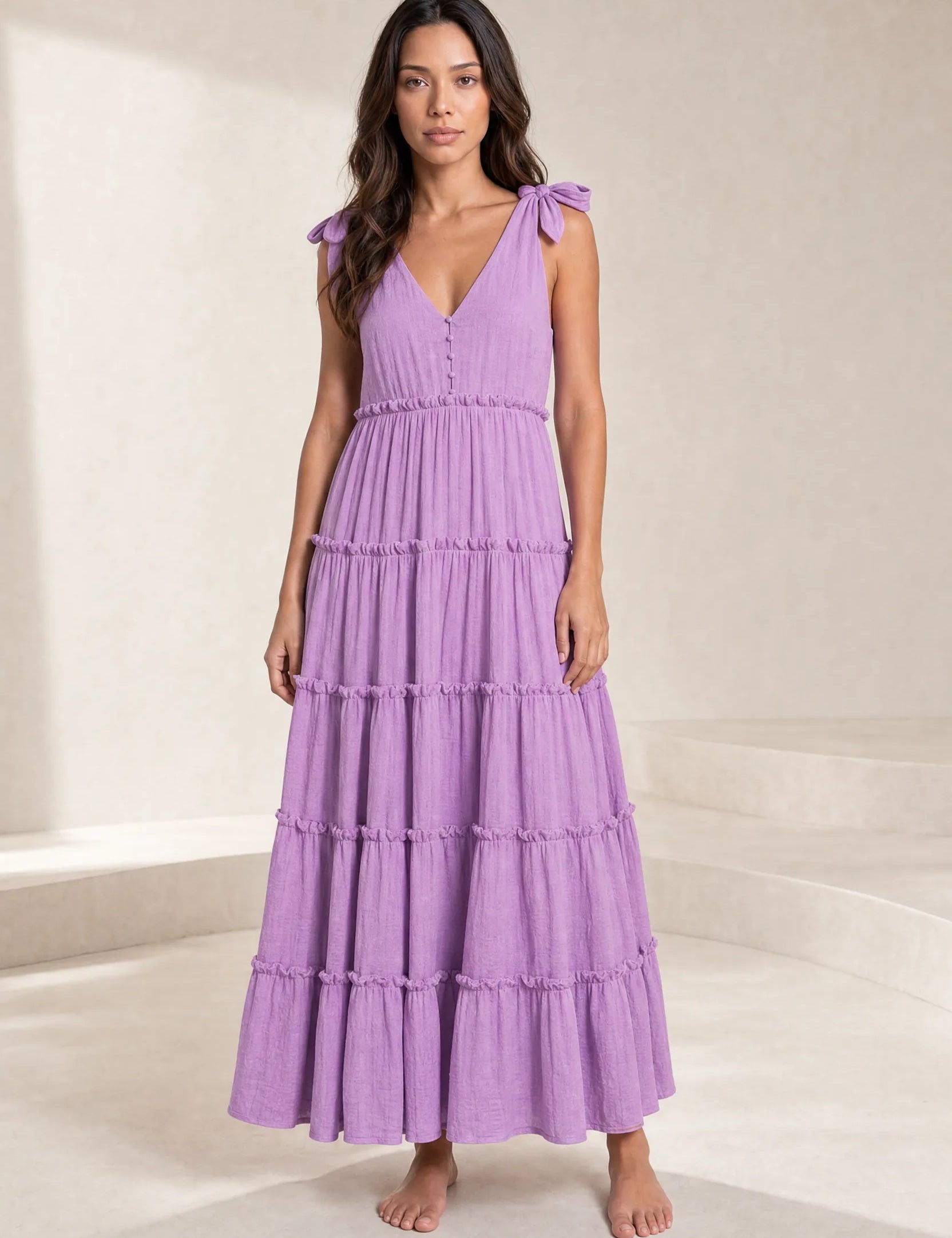 Robe longue violette à bretelles | Lounelle Paris