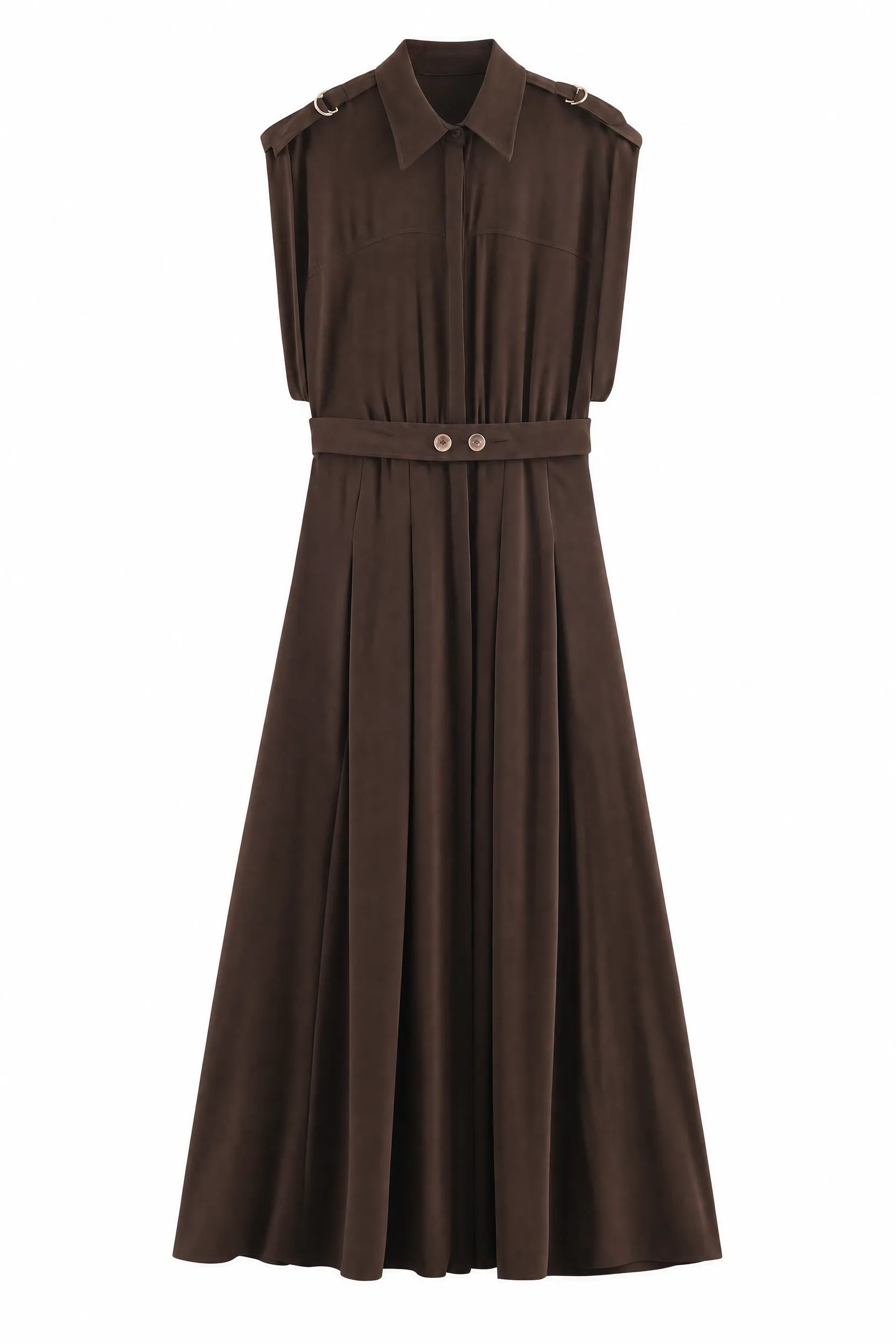 Robe marron col chemise ceinturée | Lounelle Paris