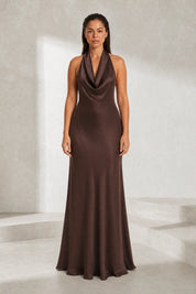 Robe marron col halter dos nu | Lounelle Paris
