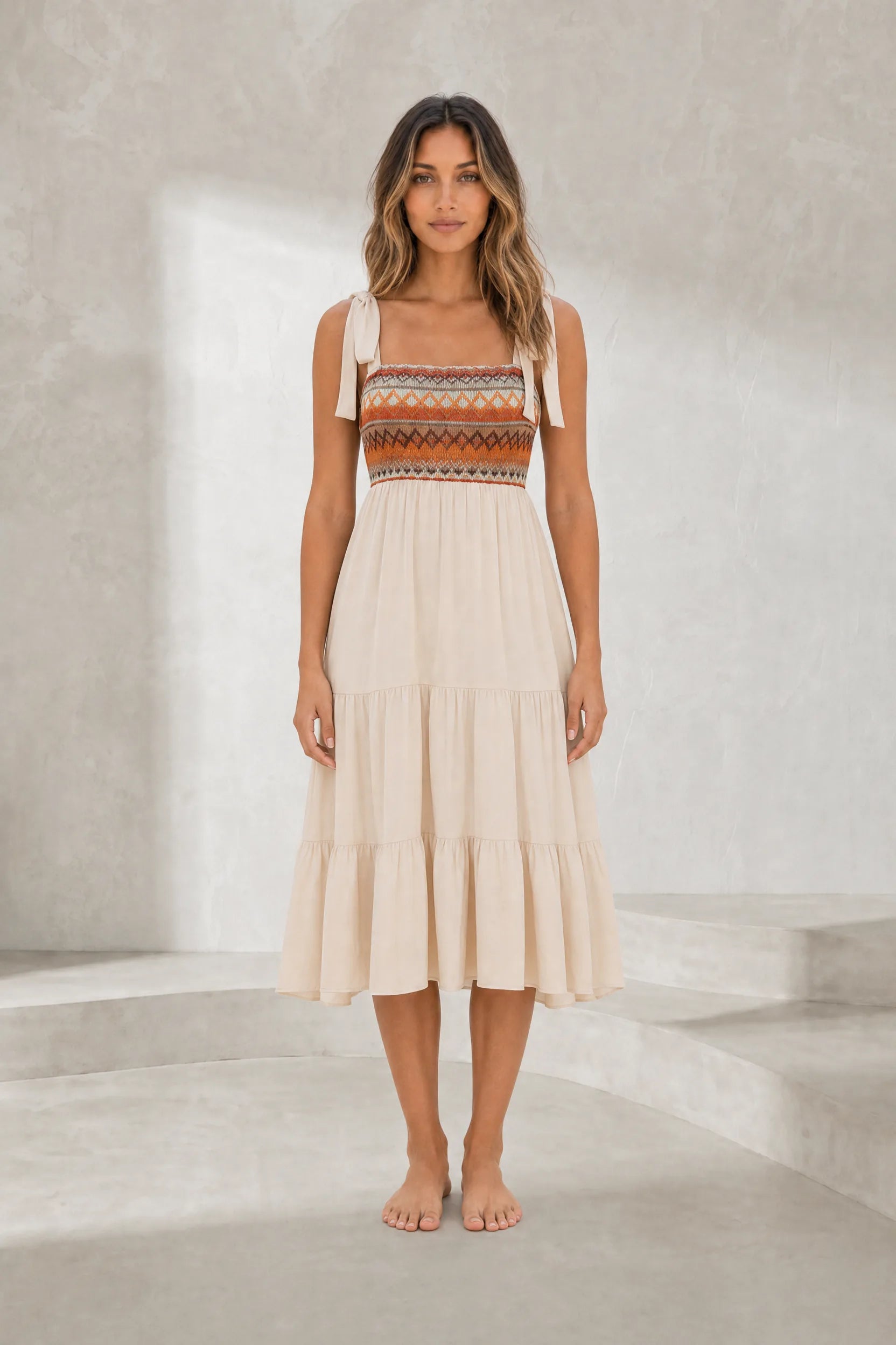 Robe midi à bretelles smockée | Lounelle Paris