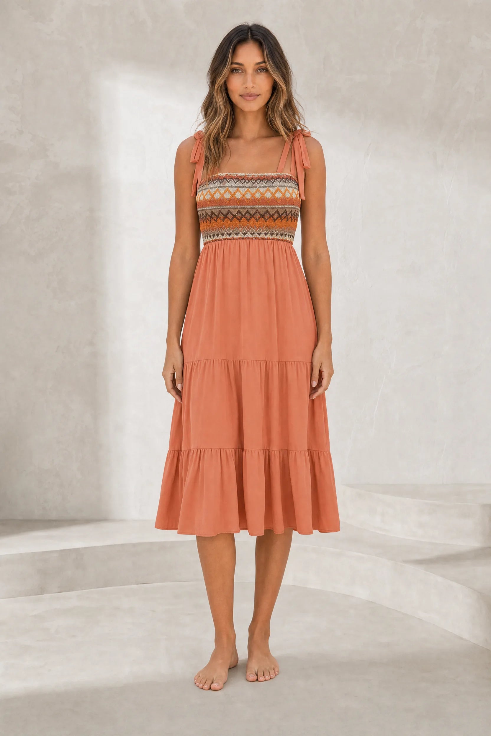 Robe midi à bretelles smockée | Lounelle Paris