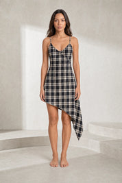 Robe noire à carreaux asymétrique | Lounelle Paris