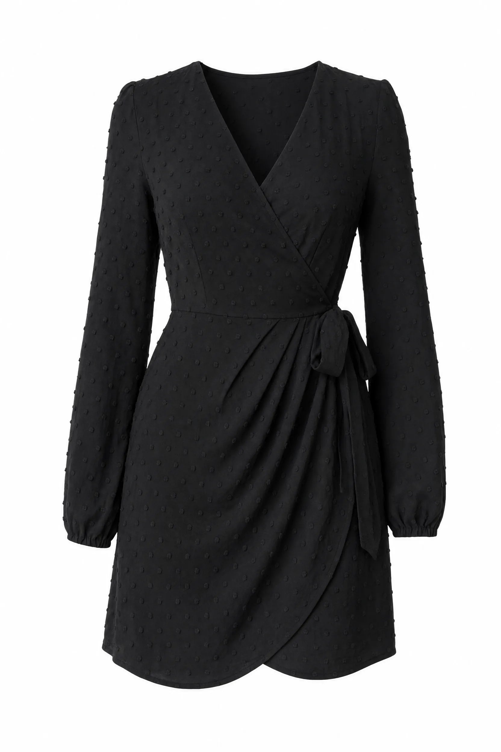 Robe noire cache-cœur manches longues | Lounelle Paris