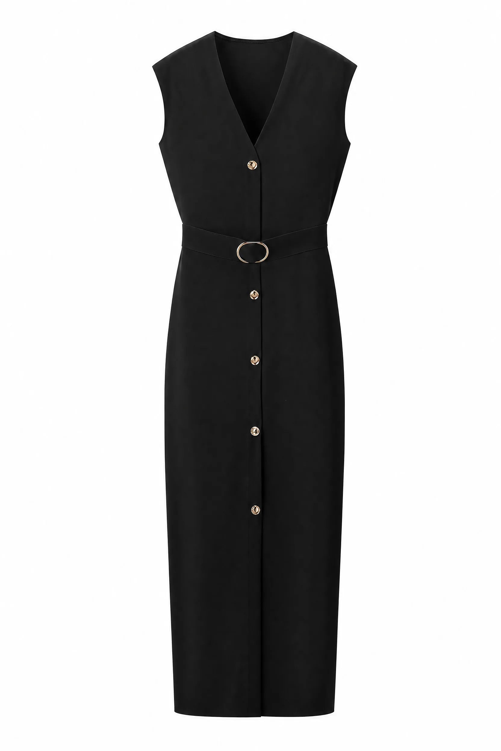 Robe noire col V ceinturée | Lounelle Paris