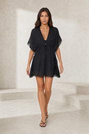 Robe noire fluide manches chauve-souris | Lounelle Paris