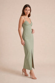 Robe verte longue dos nu | Vue de profil | Lounelle Paris