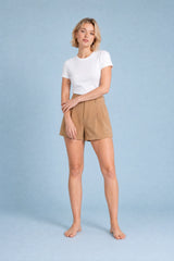 Short amplo plissado de alfaiataria
