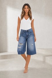 Short en jean large bleu délavé | Lounelle Paris