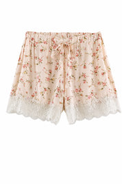 Short rose imprimé floral bordé de dentelle | Lounelle Paris