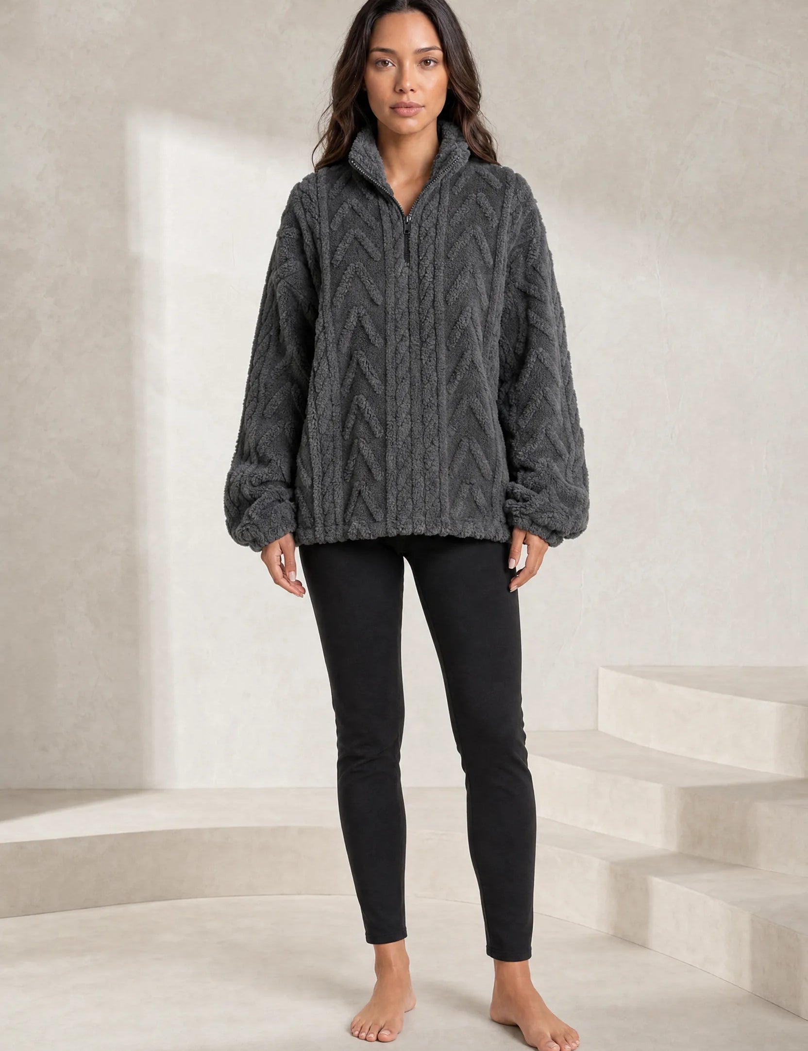 Sweat pelucheux col montant zippé | Lounelle Paris