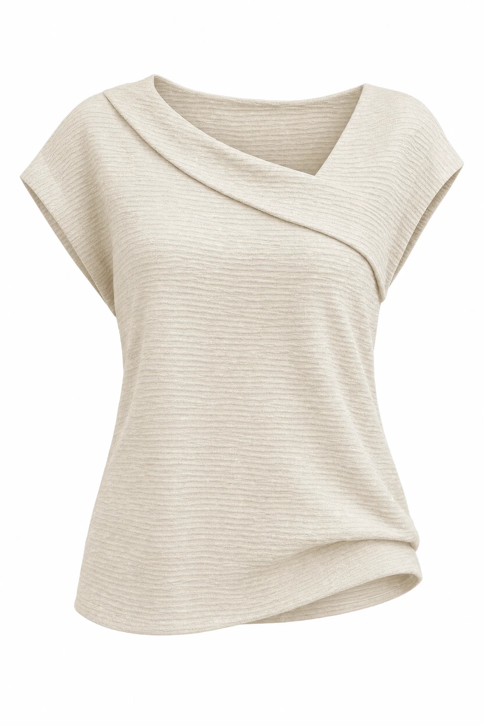 T-shirt beige col asymétrique drapé | Lounelle Paris