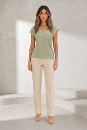 T-shirt beige col asymétrique drapé | Lounelle Paris