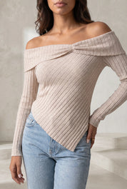 Top beige épaules dénudées asymétrique | Lounelle Paris