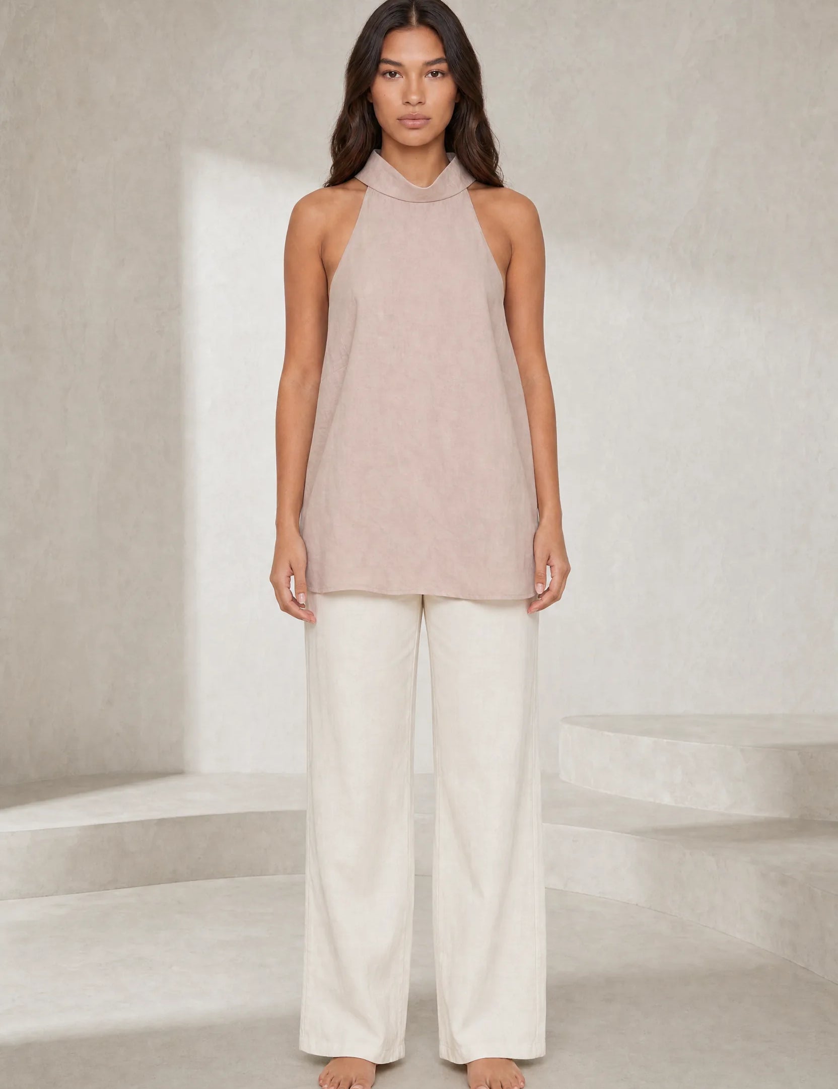 Top rose poudré col halter dos nu | Lounelle Paris