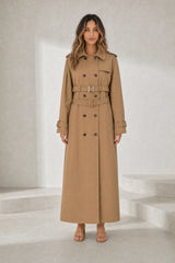 Trench long camel double ceinture
