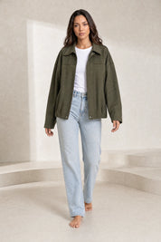 Veste ample vert armée col chemise | Lounelle Paris