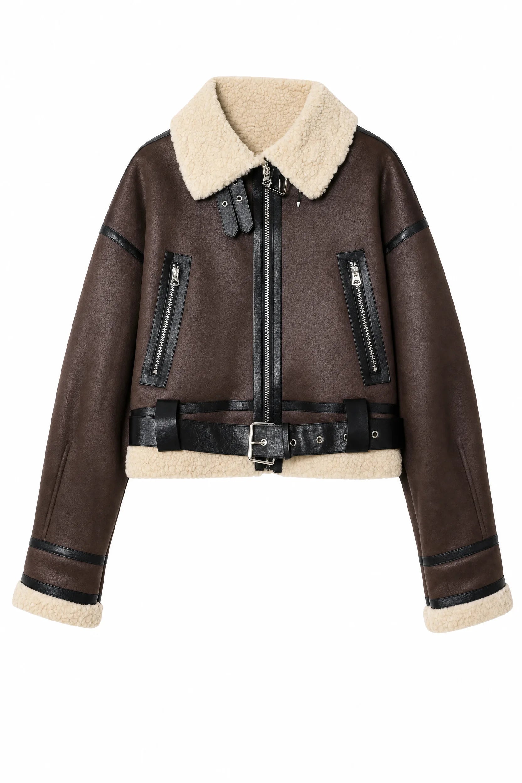 Veste courte effet moutonné à ceinture | Lounelle Paris