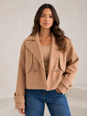 Veste courte marron ample à revers | Lounelle Paris
